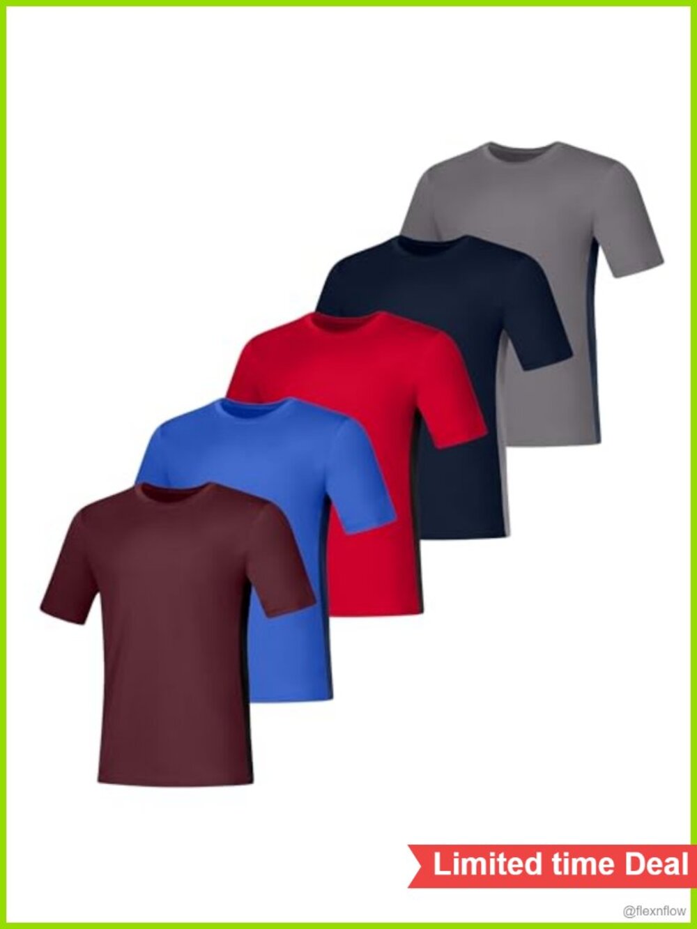 Men's Moisture-Wicking Short-Sleeve Tees 5-Pack Crew Neck Colorblock